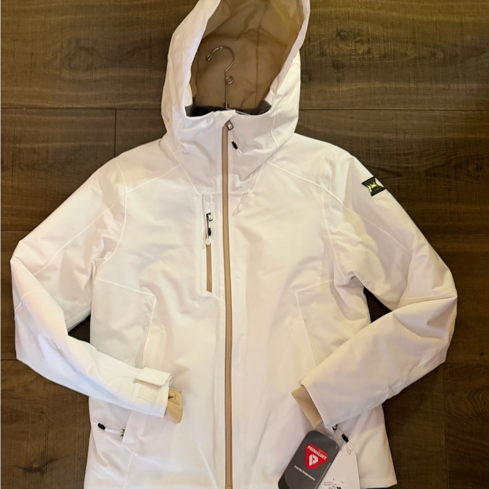 New Spyder Women’s Temerity White and Gold Hooded Jacket